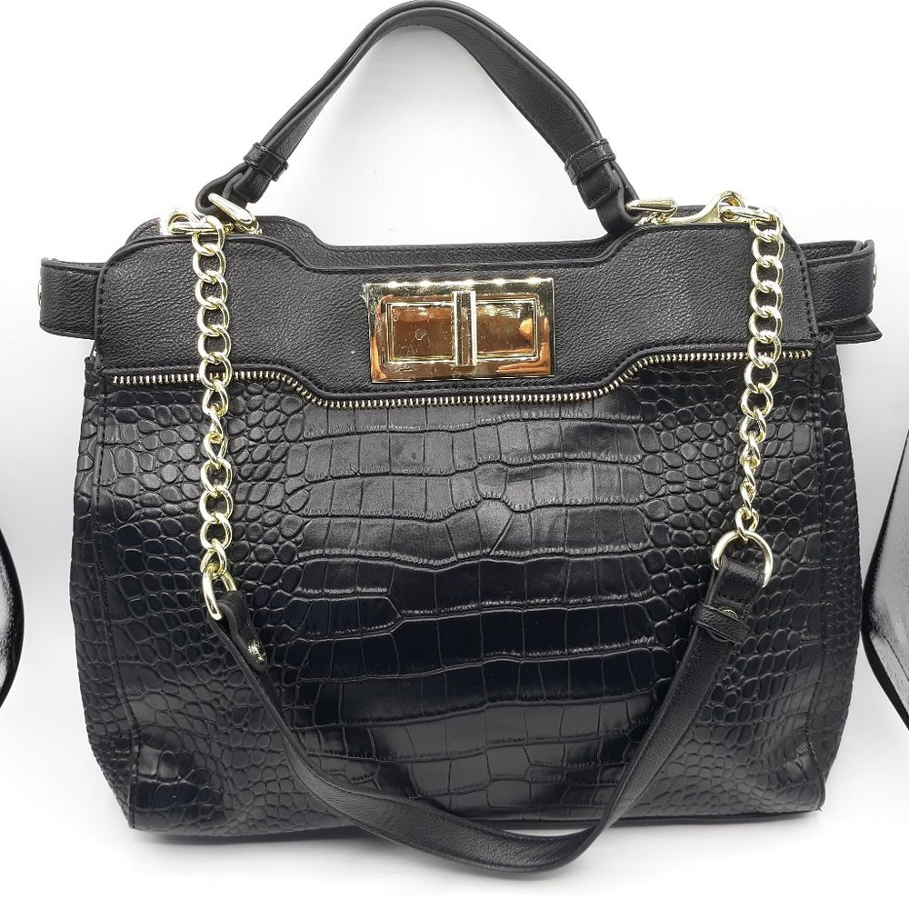 OLIVIA + JOY CROCODILE EMBOSSED SHOULDER BAG